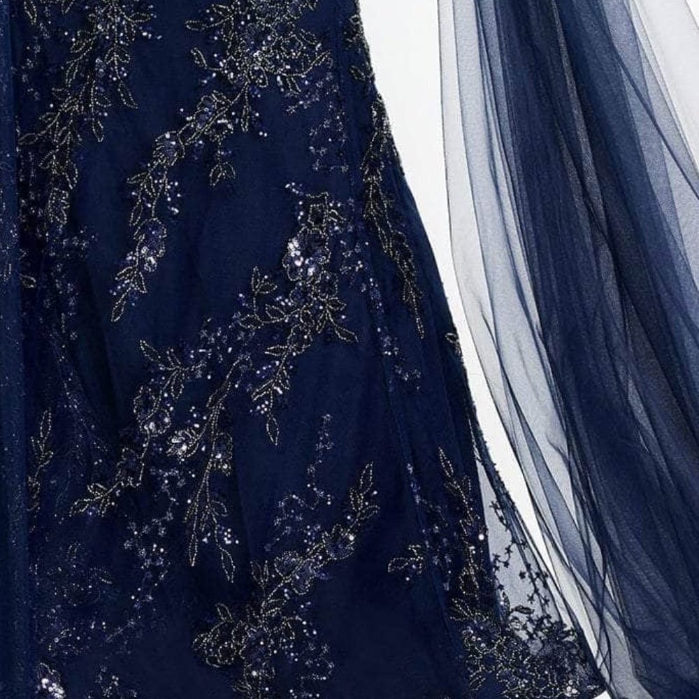 NWT Montage by Mon Cheri M2204 Beaded Applique Prom Dress Navy Size 14 - Picture 4 of 8